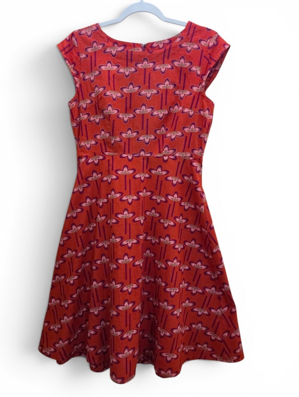 Mata Traders Marseille Dress In Mod Spiced Coral Cotton Size S Fit & Flare